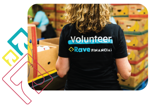 2025 UW Day of Caring_Lori Volunteering-07 Woman wearing Rave Financial Volunteer shirt