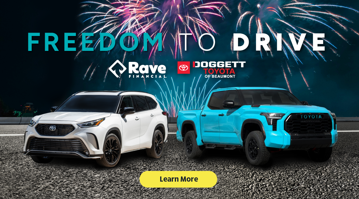 Doggett Toyota & Rave Financial present Freedom to Drive, July 2026.