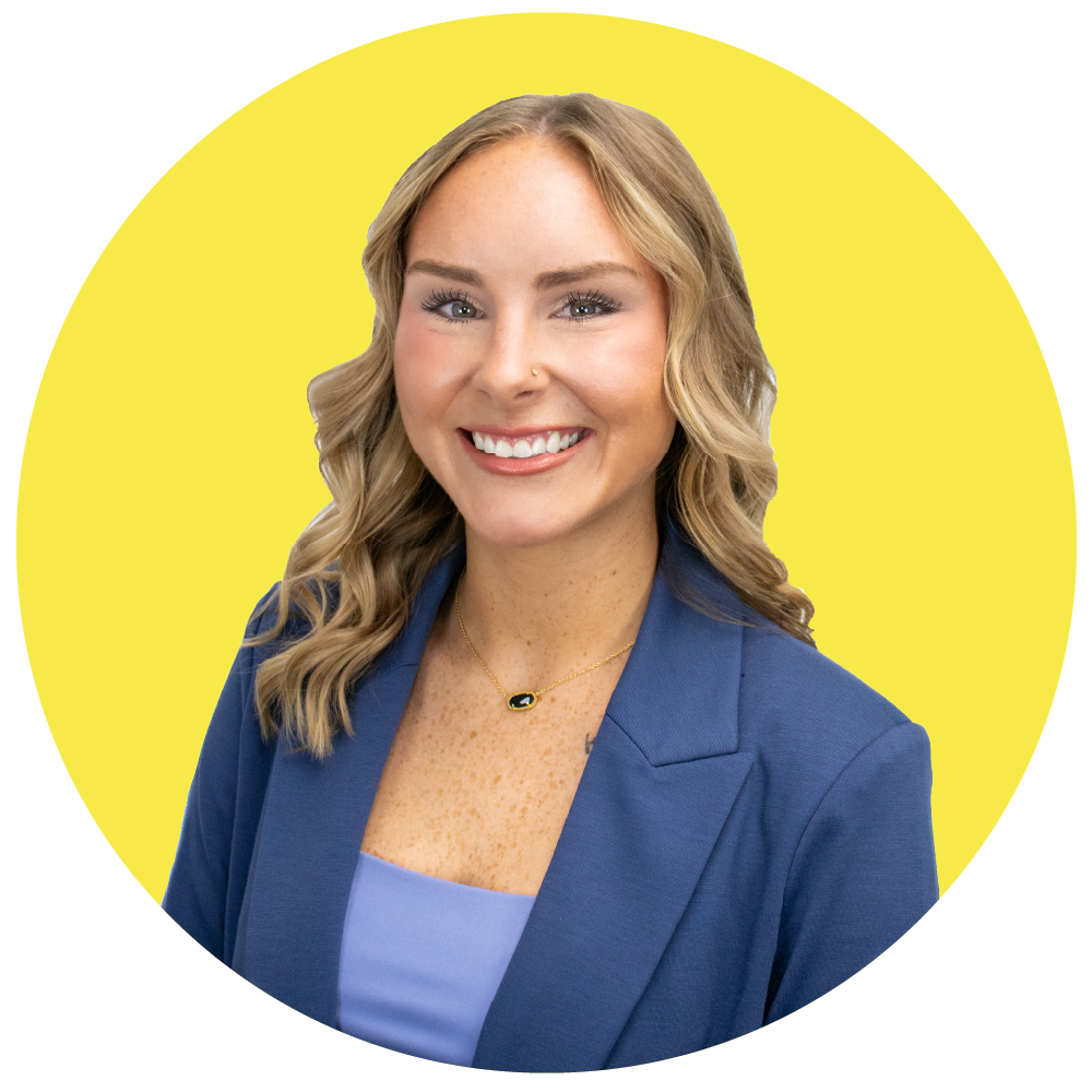 Miranda Moyers_laser_website Photo of Miranda Moyers against a yellow background