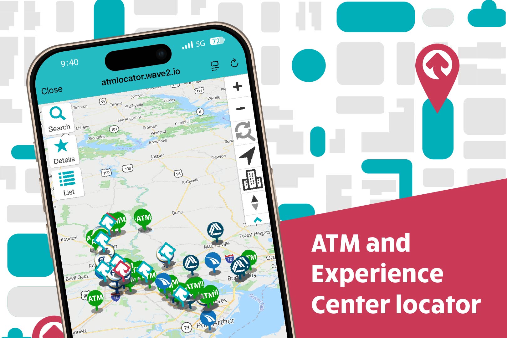 mobile phone displaying a map against an abstract map background