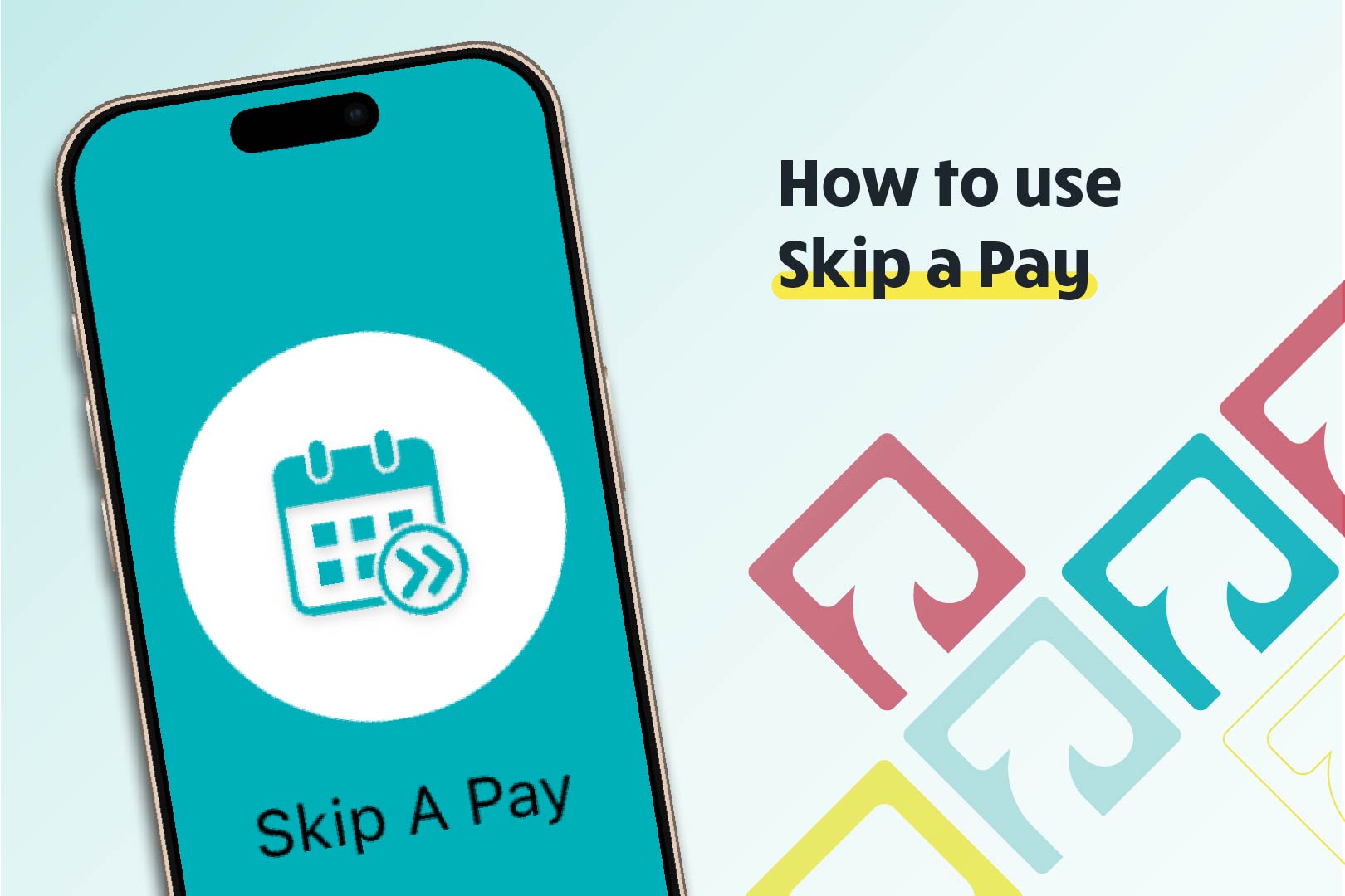 mobile phone against a blue gradient background with colorful pattern