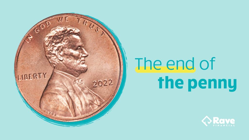 Image of penny against a pastel blue background