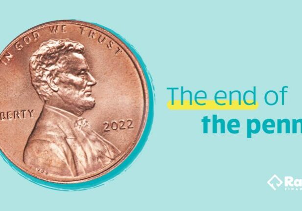 Image of penny against a pastel blue background